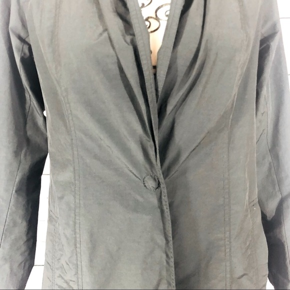 Eileen Fisher Black One Button Long Coat Organic Cotton Nylon - Picture 8 of 11